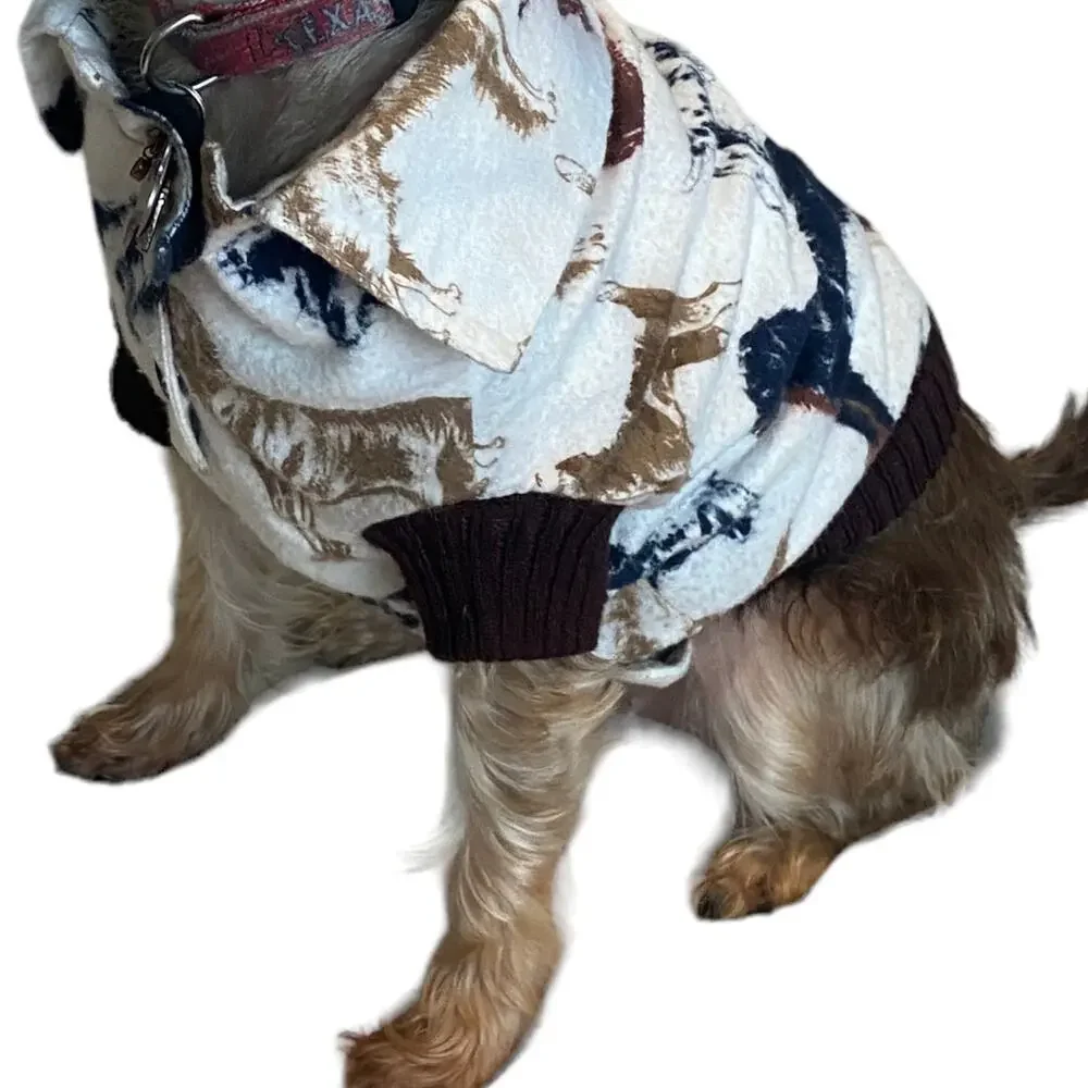 Doggie Duds Size Medium Brown & Cream Dog Print 100% Acrylic Collared Sweater